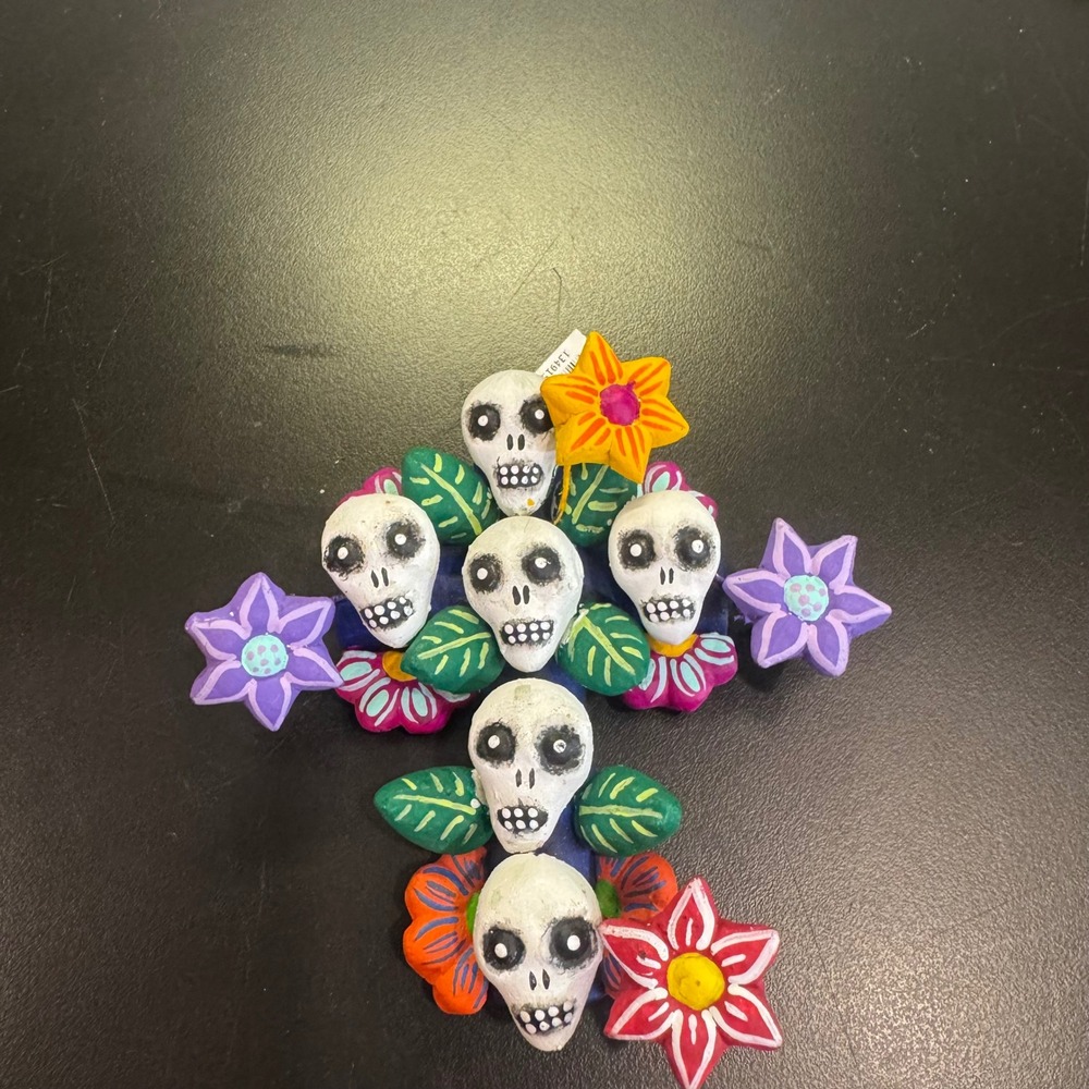 Montesinos Mexico Clay Cross Day of the Dead Blue Sugar Skull Floral Folk Art
